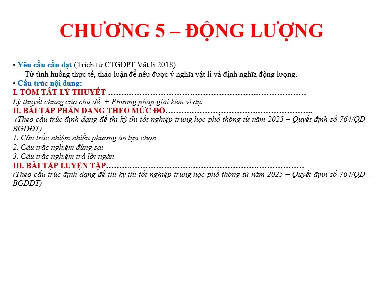 CHƯƠNG 5 - ĐỘNG LƯỢNG
